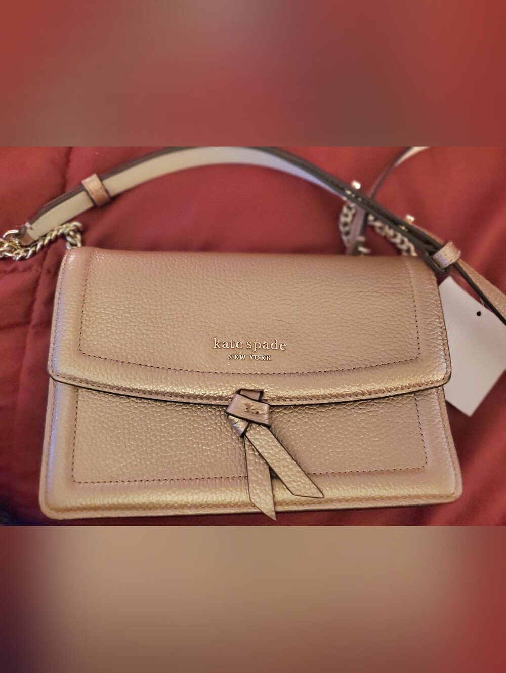 kate spade metallic gold pebbled leather crossbody with knot detail